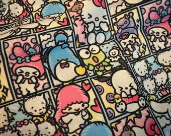 Water Resistant Canvas Kawaii Kitty Stars Frog OOP HTF RARE Woven 1 yard