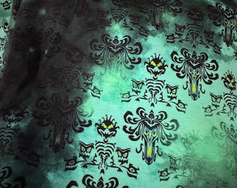 Haunted Mansion Wallpaper Gothic Black Neon Fabric OOP HTF Bamboo Lycra Knit RARE 1 yard