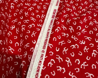 Michael Miller Horseshoe Red Cowboy Cowgirl Retro Vintage Fabric OOP HTF Quilting Cotton Fat Quarter