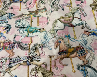 Timeless Treasures Carousel Horses Pink fabric OOP HTF Quilting Cotton RARE Fat Quarter Woven
