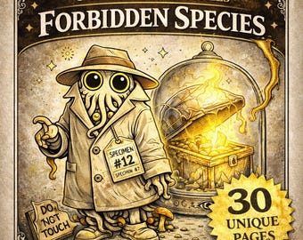 Cabinet of Curiosities Coloring Book, Forbidden Species, Gothic Printable PDF, Adult Coloring