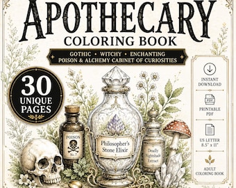 Dark Apothecary Coloring Book – Gothic Cabinet of Curiosities, 30 Printable Pages