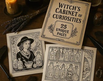魔女のキャビネットぬり絵ブック – ゴシックの珍品（印刷可能なPDF）