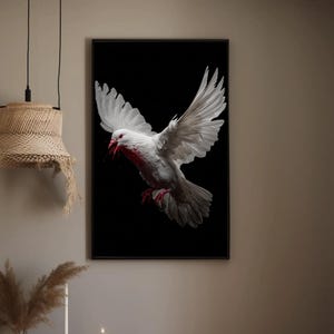 Blutige Taube druckbare Wandkunst - auffälliges rot-weißes Vogel-Poster für ein dunkles modernes Dekor