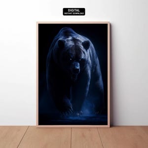 Digital | Dark Grizzly Bear - Printable Poster Dark Animal Wall Art Cinematic Print Gothic Wildlife Decor  Download