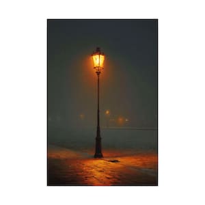 Canvas | Foggy Streetlamp - Old Times Poster For Cozy Rooms, Stretched Matte Canvas