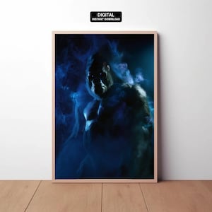 Digital | Black And Blue Gorilla - Printable Poster  Download Cinematic Wildlife Print Gothic Animal Decor Wall Art