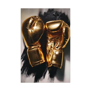 Canvas | Golden Boxing Gloves - Modern Minimal Luxury Wall Art for Gym Office Or Home Decor, Stretched Matte Canvas