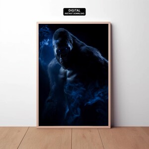Digital | Silverback Gorilla Surrounded By Smoke - Printable Poster Wall Art Wildlife Print Gothic Animal Decor  Download