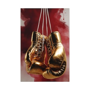 Canvas | Iconic Golden Boxing Gloves - Minimal Luxury Wall Art For Gyms And Sports Room, Stretched Matte Canvas