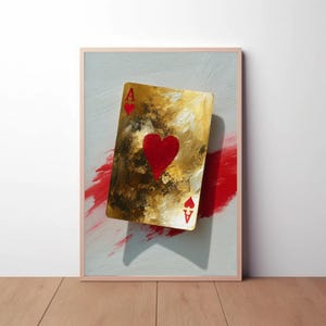 Affiche As de coeur rouge or, carte à jouer, art mural numérique imprimable, style luxueux minimaliste pour la maison ou la décoration de salle de jeux