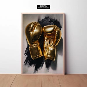 Digital | Golden Boxing Gloves Poster Modern Minimal Luxury Wall Art for Gym Office or Home Decor