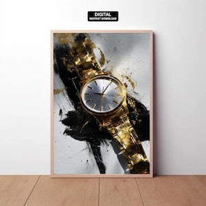 Digital | Luxus Gold Uhr Poster Kunstdruck Minimal Elegante Wand-Dekor
