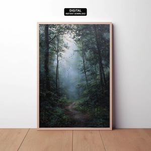 Digital | Misty Forest Trail – Vintage Oil Style Printable Woodland Nature  Print