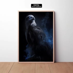 Digital | Bold Eagle Wall - Printable Art Powerful Bird of Prey Poster Dark Wildlife Print Cinematic Eagle Artwork  Download