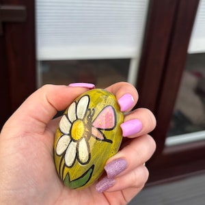 Butterfly on Flower Hand Painted Pebble/Rock Cute Gift