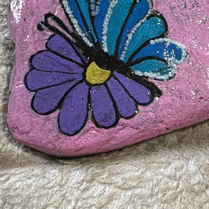 Large Hand Painted Butterfly Rock, Flower, Garden Art Stone