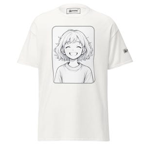 Anime Girl T-Shirt Unisex Joyful Short Hair Wide Smile Cute Cartoon Top Gift for Fans