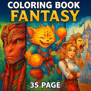 Fantasy Malvorlagen für Erwachsene und Kinder– 35 Seiten druckbare PDF- zum Ausdrucken - RPG, Magie, Kreaturen, Abenteuer - Digitaler Download Malbücher