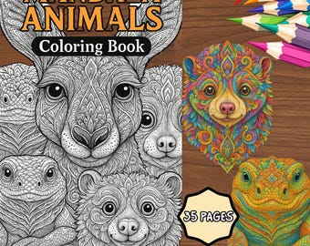 35 páginas para colorear de mandalas de animales: libro digital para colorear para adultos y niños, hojas imprimibles en PDF