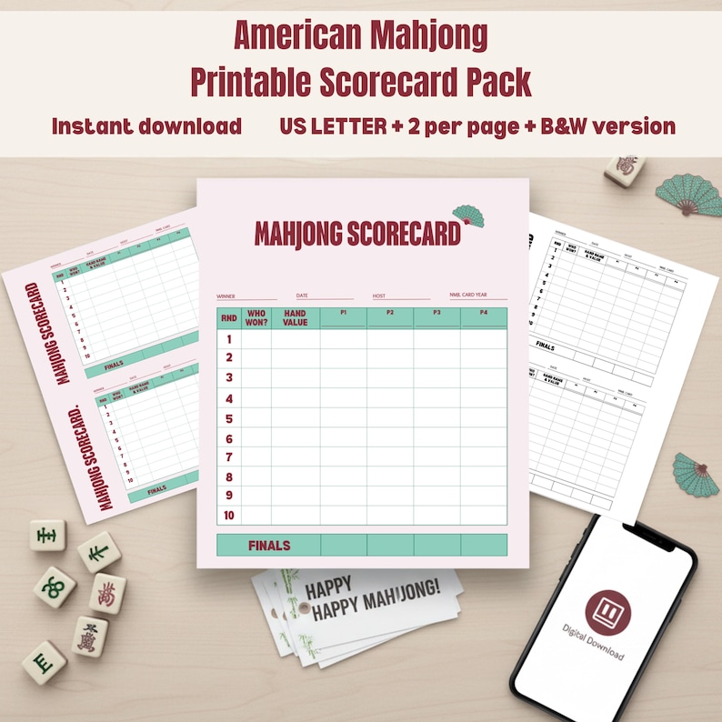 Mahjong Score Card.pdf NMJL Mahjong Scorecard, Large Print, Easy Read, Hand Value Tracker ...