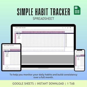 Habit Tracker Spreadsheet: Google Sheets Digital Planner (Instant Download)