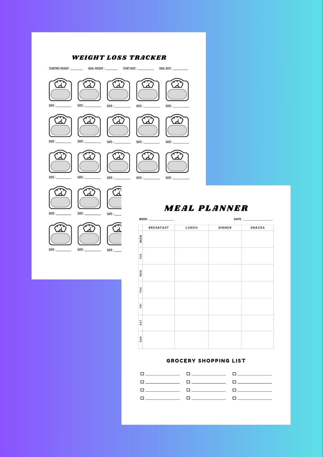 Minimalist Weight Loss Tracker and Meal Planner Bundle or Printable ...
