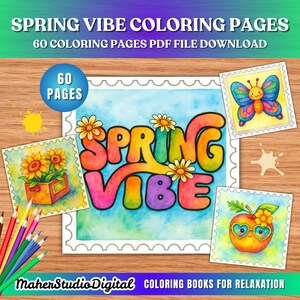 Spring Coloring Pages: 60 Kawaii Illustrations for Kids & Adults (PDF Download)