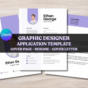 Modelo de currículo para designers gráficos, carta de apresentação editável, modelo de currículo para Canva, layout de portfólio criativo, download instantâneo