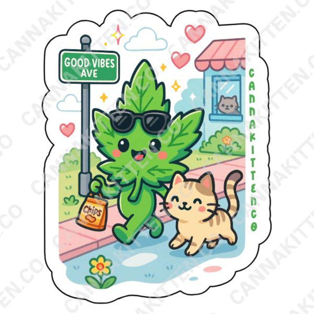 Kawaii Weed Sticker - Good Vibes Ave - Etsy