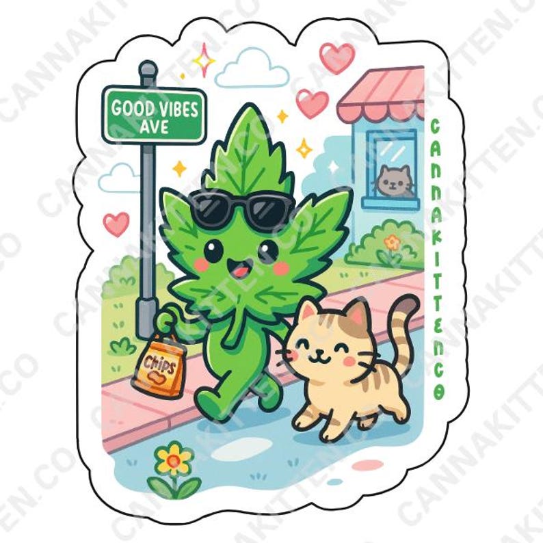 Kawaii Weed Sticker - Good Vibes Ave - Etsy