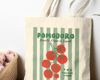Tomato Summer Tote Bag, Gift for Gardeners, Reusable Grocery Bag, La Dolce Vita Bag, Tomato Bag, Farmer Market Bag, Tomato Bag, Tote Bag