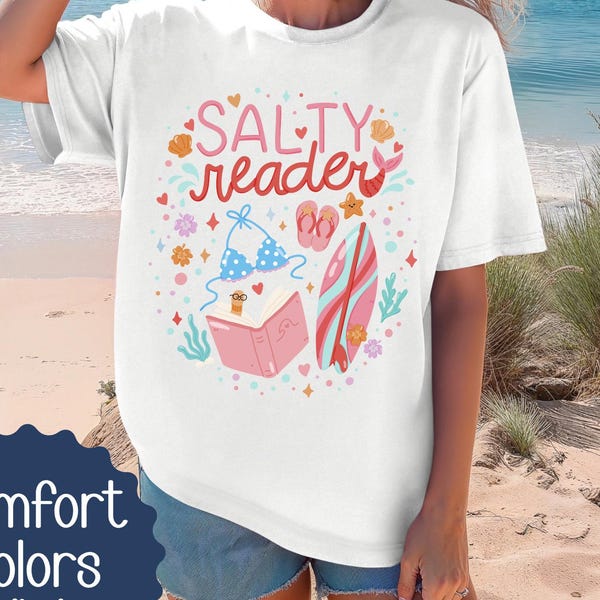 Salty Reader Beach Club Shirt, Bookish Beach Day T-Shirt, Comfort Colors Beach Book Club Tee, Book Girl Summer Shirt