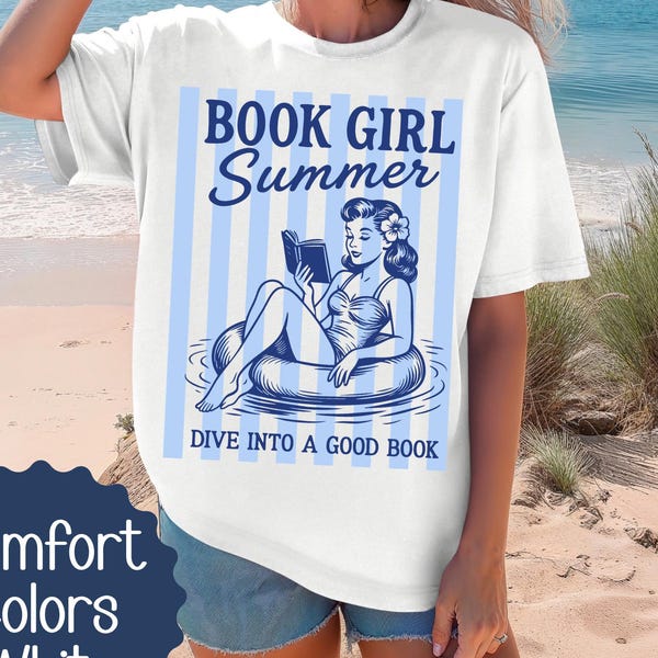Book Girl Summer T-shirt, Bookish Beach Day Shirt, Beach Book Club Tee Comfort Colors, Retro Bookish Tee, Book Lover Summer Vacation Shirt