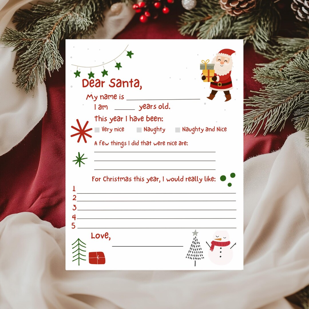 Letter to Santa Printable Kids Christmas Note for Santa Instant Digital ...