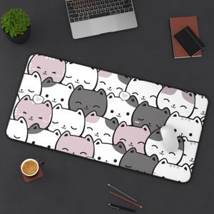 Cute Cat Desk Mat, Kawaii Office Decor, Cat Lover Gift, Cat Mouse Pad, Kawaii Cat Mousepad, Cute Kawaii Desk Mat, Pink Kawaii Cat Desk Mat