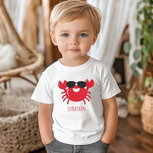 Crab Shirt For Toddler, Summer Shirt, Boy Beach Shirt, Custom personalized, Toddler Crab Tee, Crab Shirt, Saltwater Shirt, Girl Beach Shirt