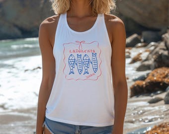 Italian Summer Sardine Shirt, La Dolce Vita Shirt, Italy Shirt, Sardine Tank Top, Sardinia Italy Shirt, Trendy Fish Shirt, Coquette Bow