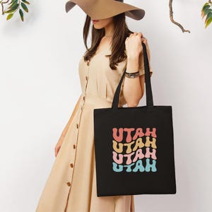 Retro Utah Cotton Canvas Tote Bag, Eco-Friendly Shopping Tote, Beach Bag, Gift for Travel Lovers, Everyday Use, Utah Tote Bag, Hike Utah
