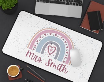 Personalized Teacher Desk Mat, Custom Teacher Gift, Rainbow Teacher Desk Mat, Mouse Pad For Teacher, Teacher Desk Decor, Teacher Gift Idea