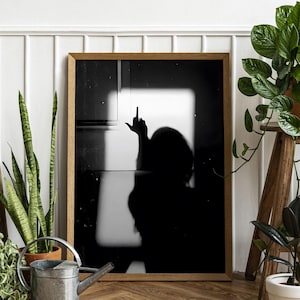 Shadow of Woman Middle Finger Poster-Black and White-Feminist Print-Teen Girls Bedroom Wall Art-Aesthetic Room Decor