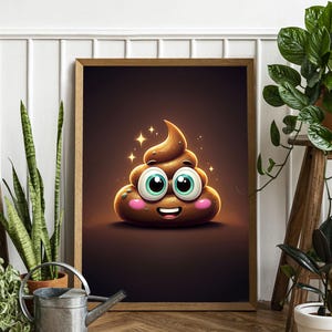 Cute Poop Art Print, Funny Bathroom Decor, Kawaii Poop Poster, Humorous Wall Art, Playful Cartoon Illustration, Funny Gift Idea