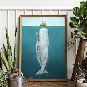 Vintage Whale and Ship Canvas Art: Ocean Nautical Wall Decor