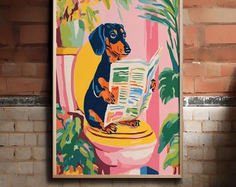 Matisse Inspired Dachshund Art Print: Quirky Dog Bathroom Decor