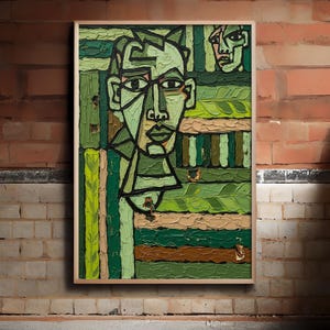 Sage Green 3D Texture Painting: Nordic Minimalist Wall Art