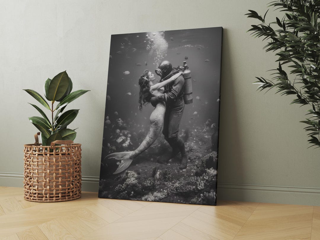Vintage Mermaid Diver Print: Nautical Coastal Ocean Wall Art - Etsy