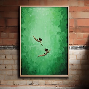 Green Abstract Art, Green Texture Painting, Couple Swimming Painting, Green Wall Art, Green Minimalist Art, Summer Art Gift