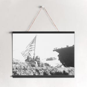 WWII US Marines Flag Raising Photo: Pacific War Vintage Canvas Print