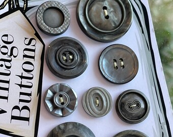 Mixed set of 11 Vintage Gun-Metal Grey Buttons (15-30 mm)