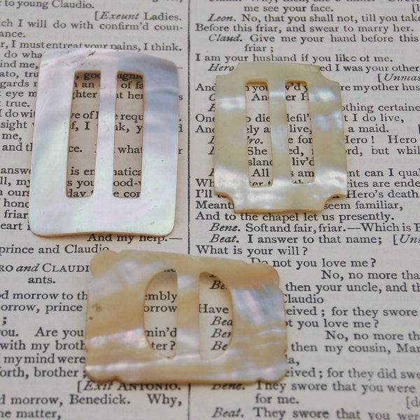 3  ART DECO Mother of Pearl Belt Buckles Bridal Dress Clip